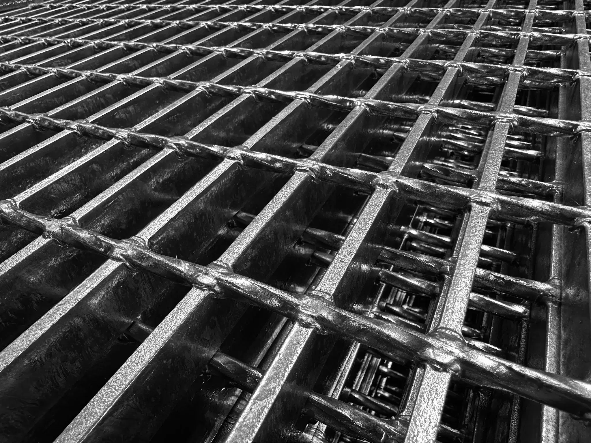 Close-up of electroforged steel grating panels